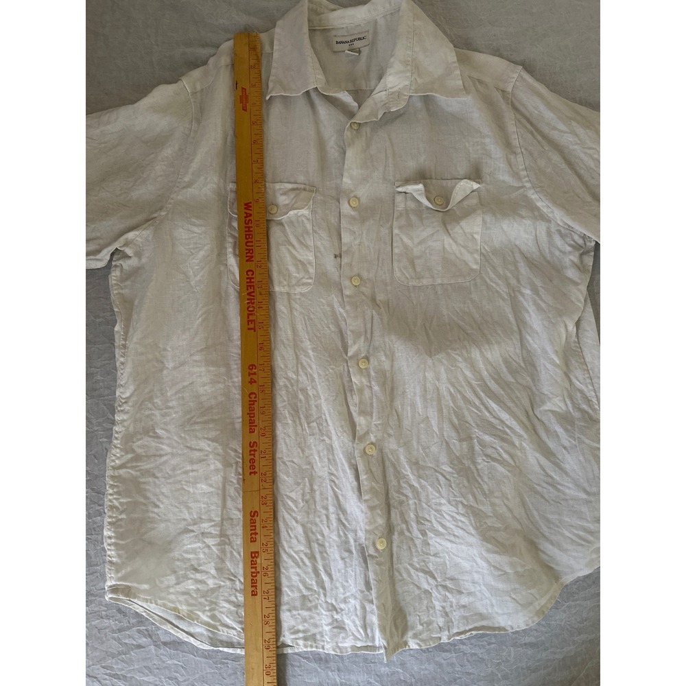 Banana Republic Linen Shirt Button Up Short Sleeve Pockets Men's Large White - Picture 6 of 8